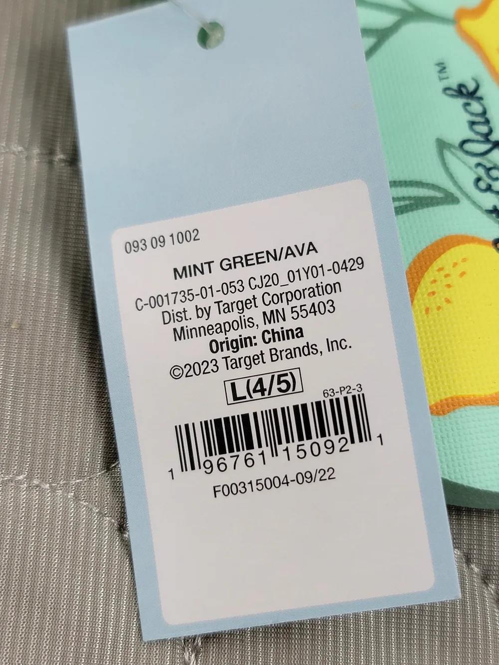 NWT Cat & Jack Girls Mint Green Lemon Print Flip Flops Sandals Glitter Size 4/5L